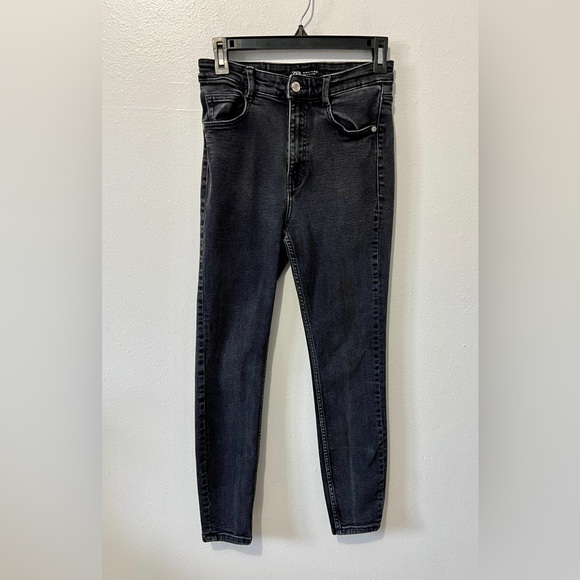 Zara Black Acid Wash High Waist Skinny Jeans - Size 6 - Picture 3 of 9